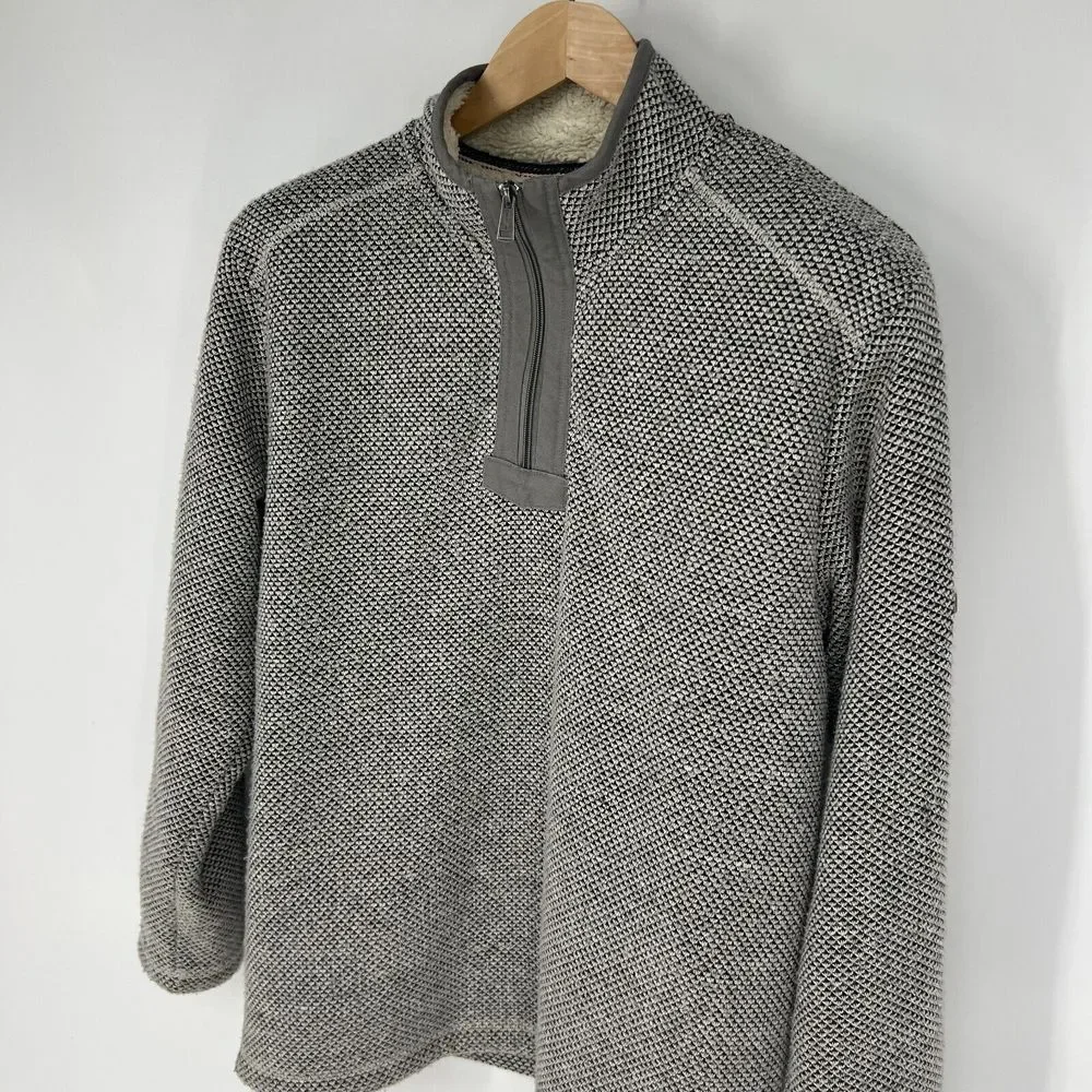 ORVIS Brighton 1/4 Zip Pullover Sweater Mens Size M Gray White Sherpa Lined‎